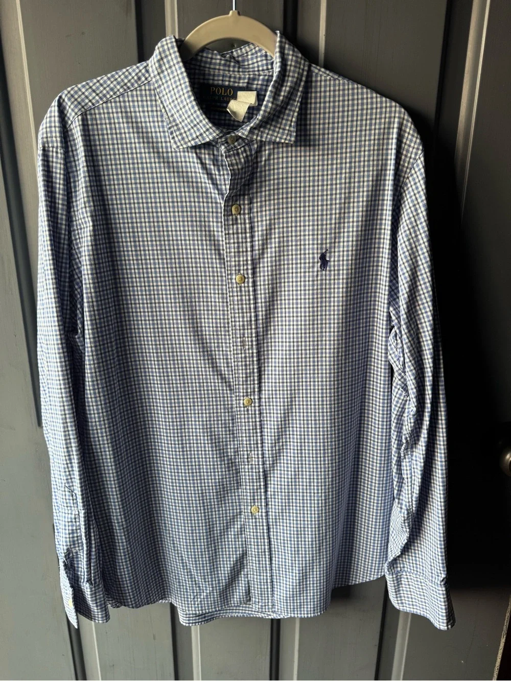 Ralph Lauren Small Blue & White Check Button-Down Dress Shirt
